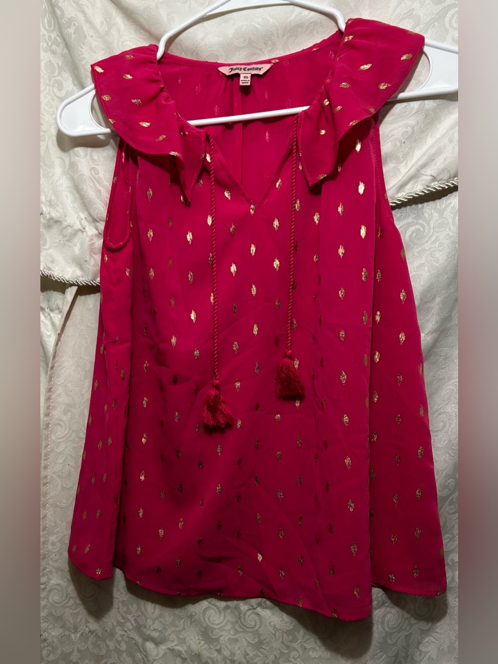 Juicy Couture Hot Pink Gold Foil Tassel Ruffle Tank